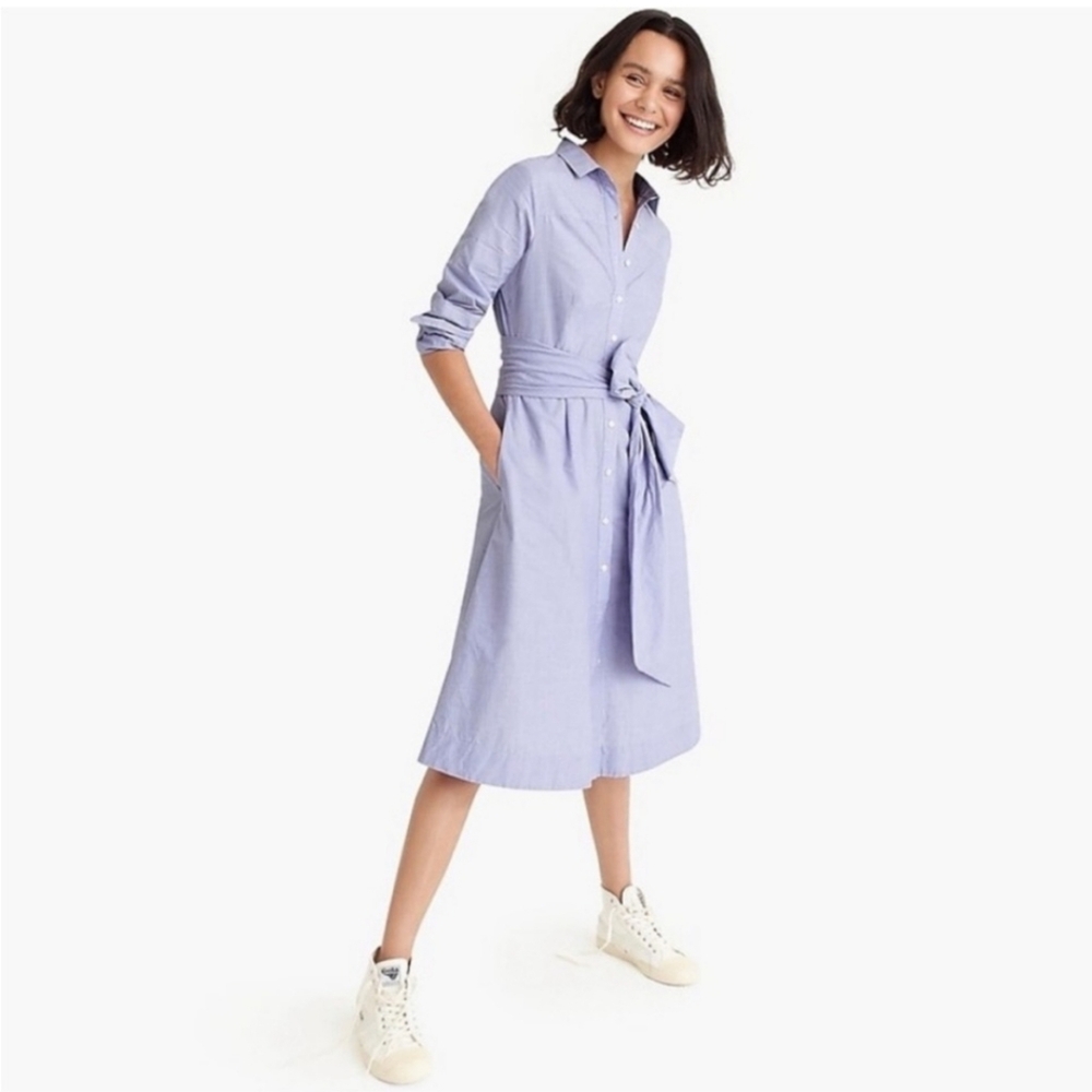 J.Crew Tie Waist Shirtdress In End On End Cotton Peri NWOT Size 2